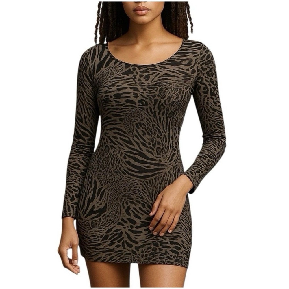 Alice Olivia L Delora Dress Bodycon Animal Leopard Print Gray Mob Wife Y2k Mini